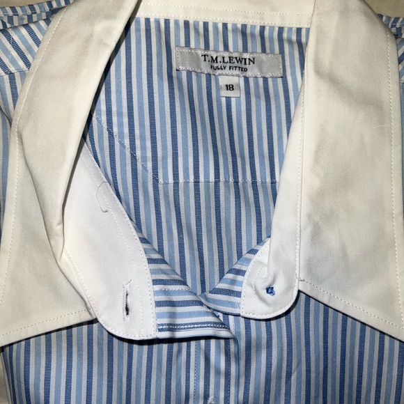 TM Lewin Blue Striped Fully Fitted Button-Down Shirt - UK Size 18; US 16 - Picture 3 of 3